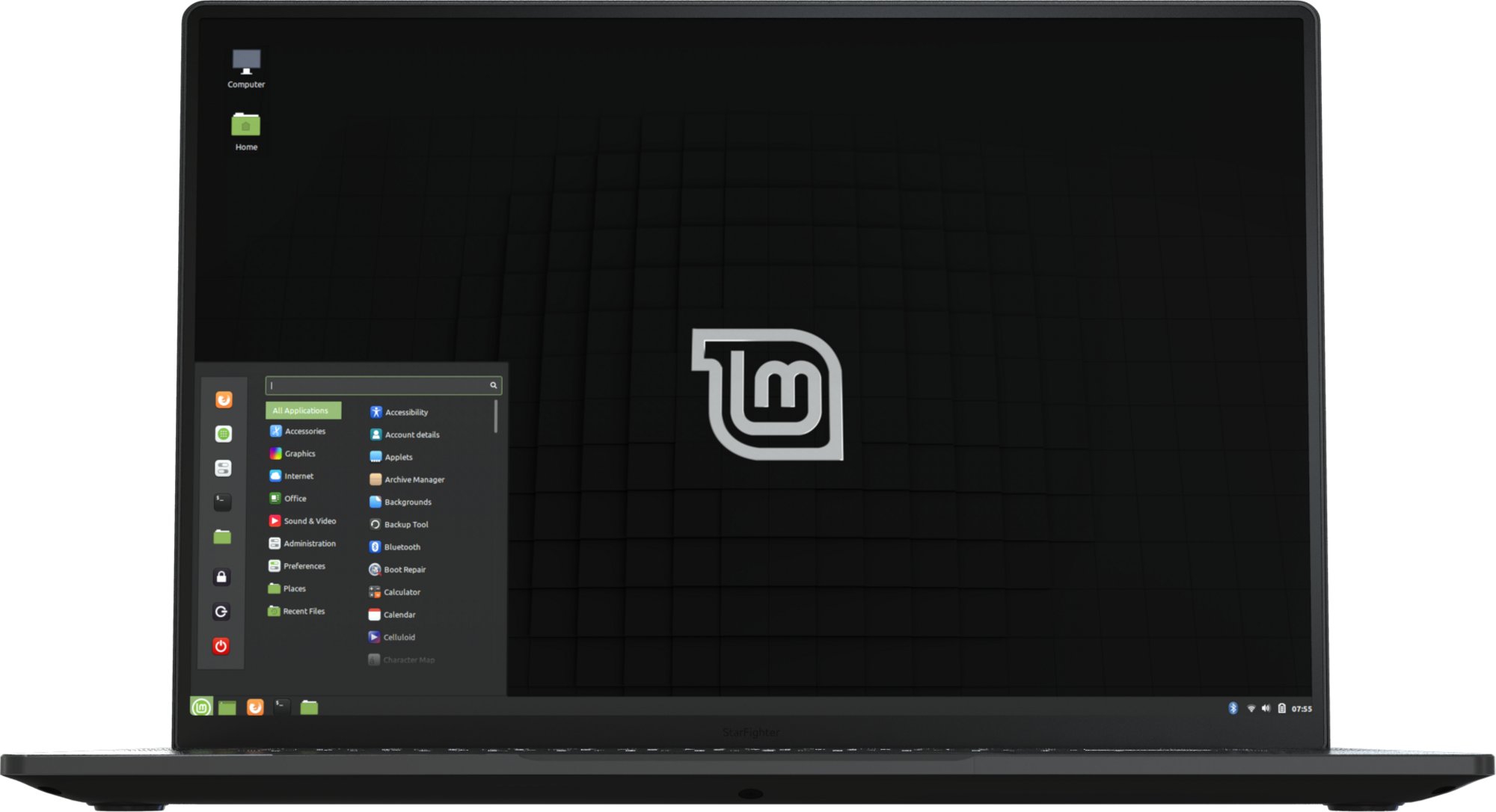 Laptop with Mint Linux Laptop with pre-installed Mint Linux